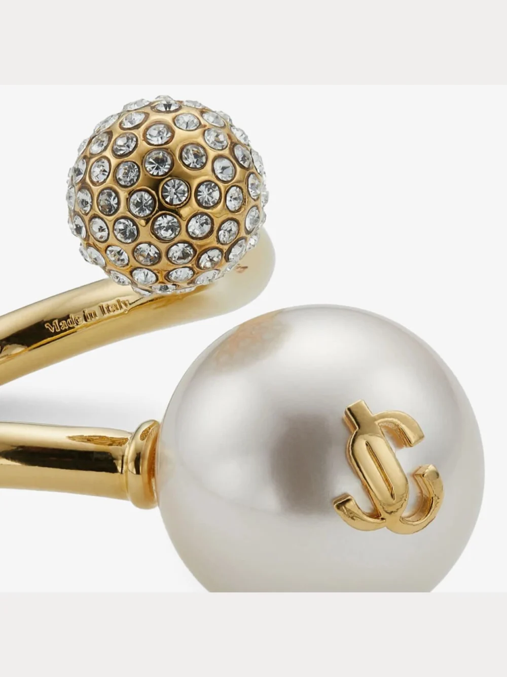 Back view of the Jimmy Choo Auri Ring Gold Finish Metal Pearl and Crystal Ring