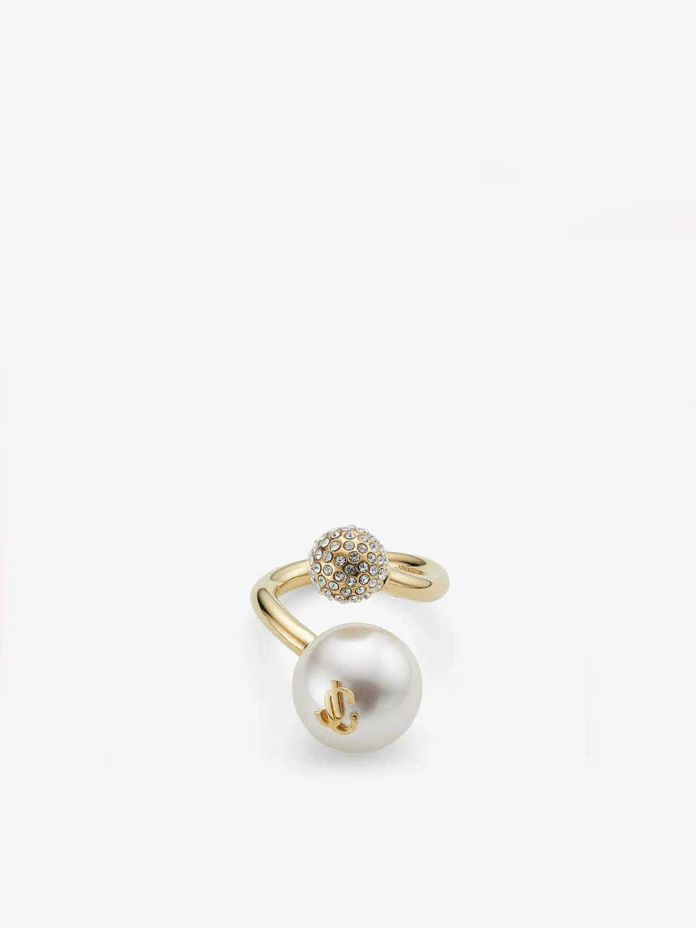 Jimmy Choo Auri Ring Gold Finish Metal Pearl and Crystal Ring, another view