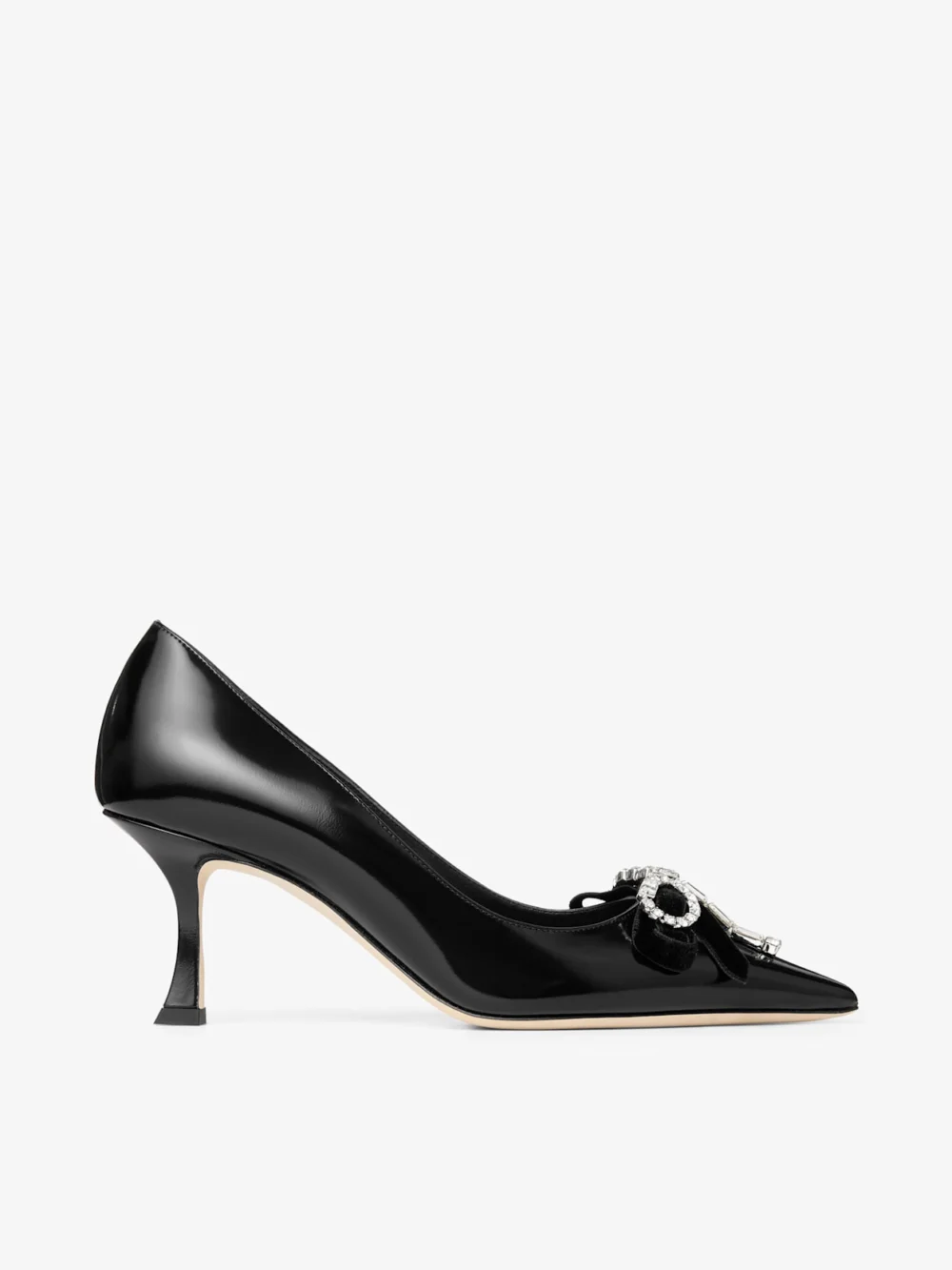 Jimmy Choo Auria 70 Black Soft Spazzolato Pumps with Velvet and Crystal Bow in black