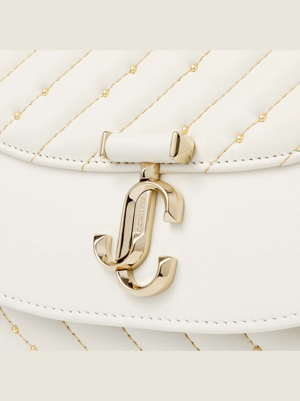 Back view of the Jimmy Choo Avenue Curve Clutch Latte Quilted Nappa Leather Clutch Bag