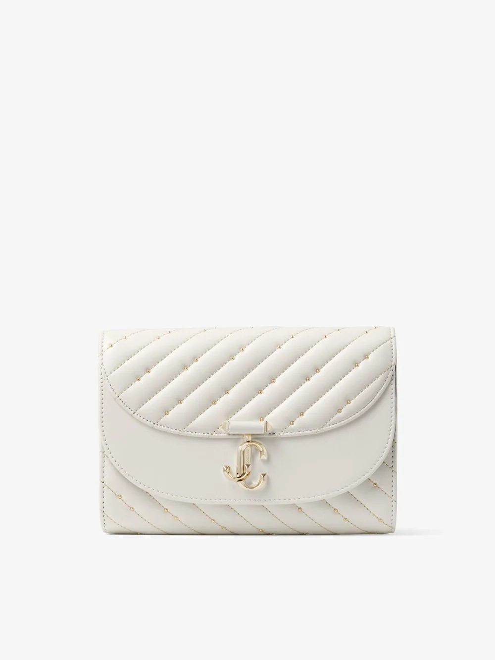Jimmy Choo Avenue Curve Clutch Latte Quilted Nappa Leather Clutch Bag in latte