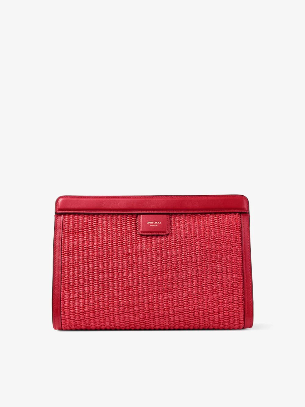Jimmy Choo Avenue London Pouch Ruby Red and Light Gold Embroidered Raffia and Leather Pouch, another view