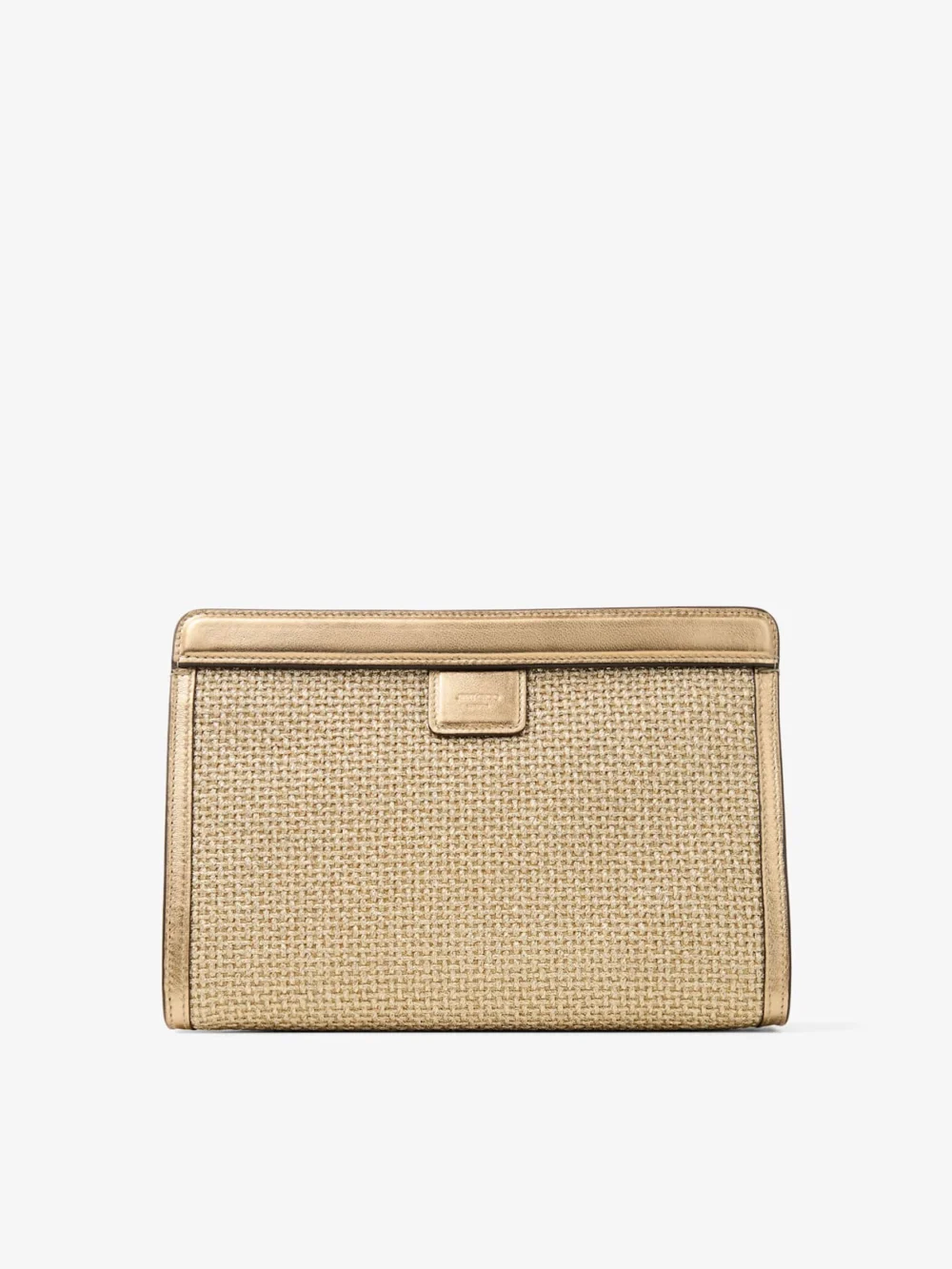 Jimmy Choo Avenue Pouch Gold and Dark Cappuccino Metallic Embroidered Raffia Pouch, another view