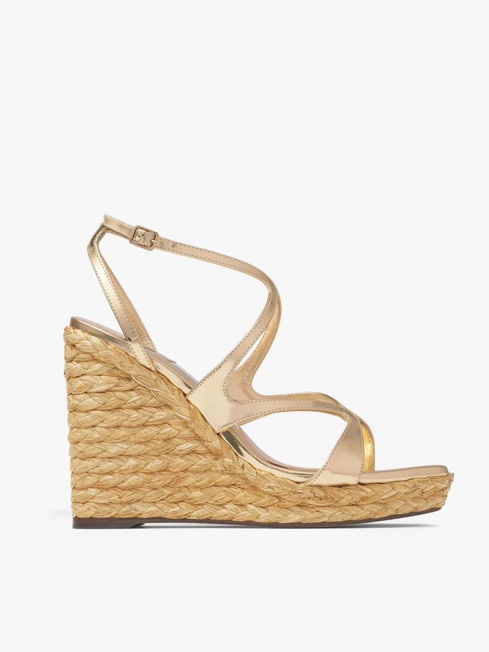 Jimmy Choo Ayla 110 Gold Metallic Leather Wedge in silver