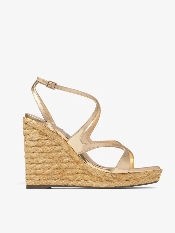 Jimmy Choo Ayla 110 Gold Metallic Leather Wedge