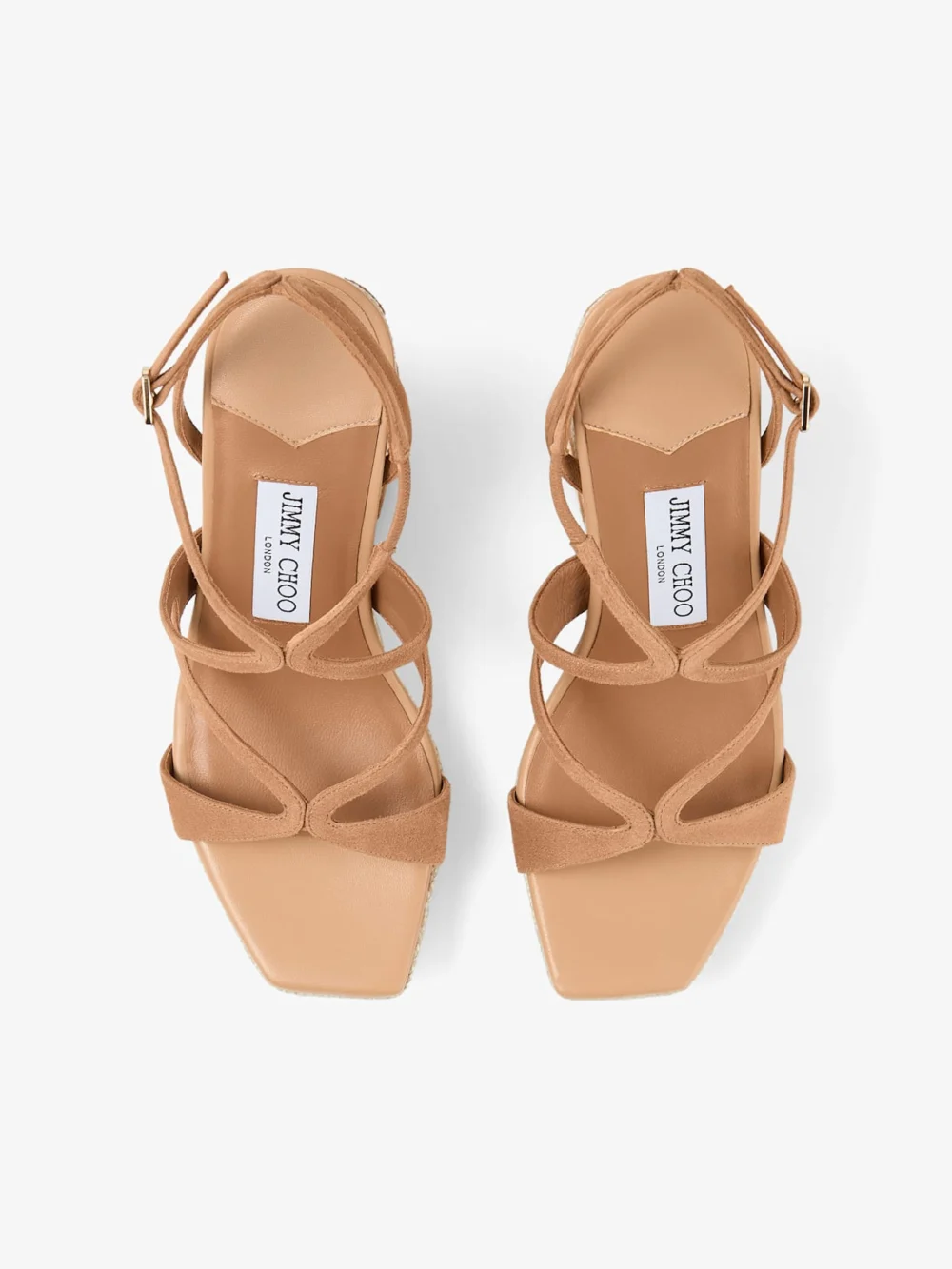 Jimmy Choo Ayla 110 Toffee and Natural Mix Suede and Nappa Leather Wedges with Fine Raffia, another view