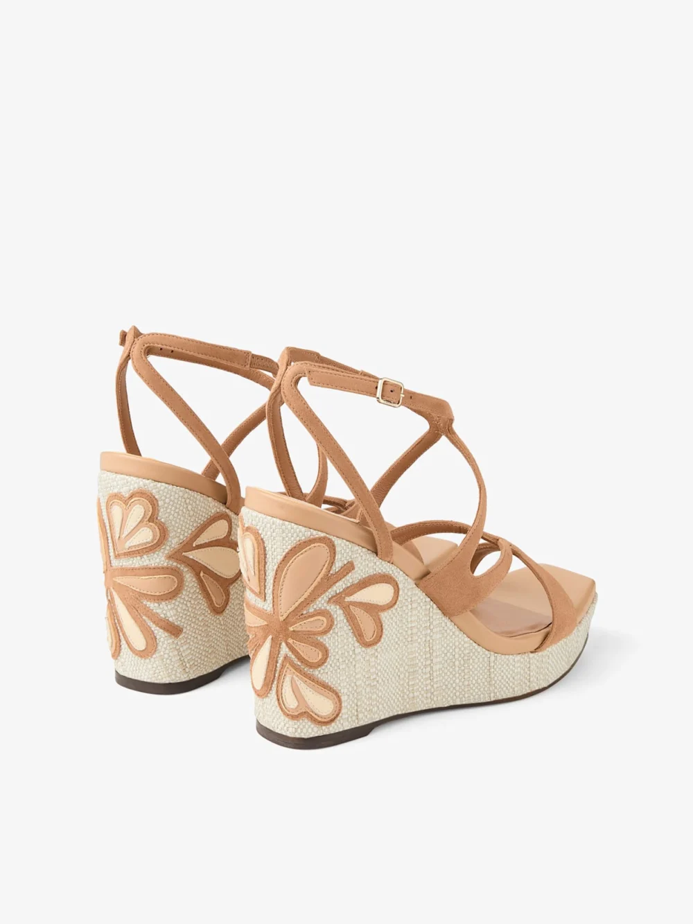 Jimmy Choo Ayla 110 Toffee and Natural Mix Suede and Nappa Leather Wedges with Fine Raffia, another view