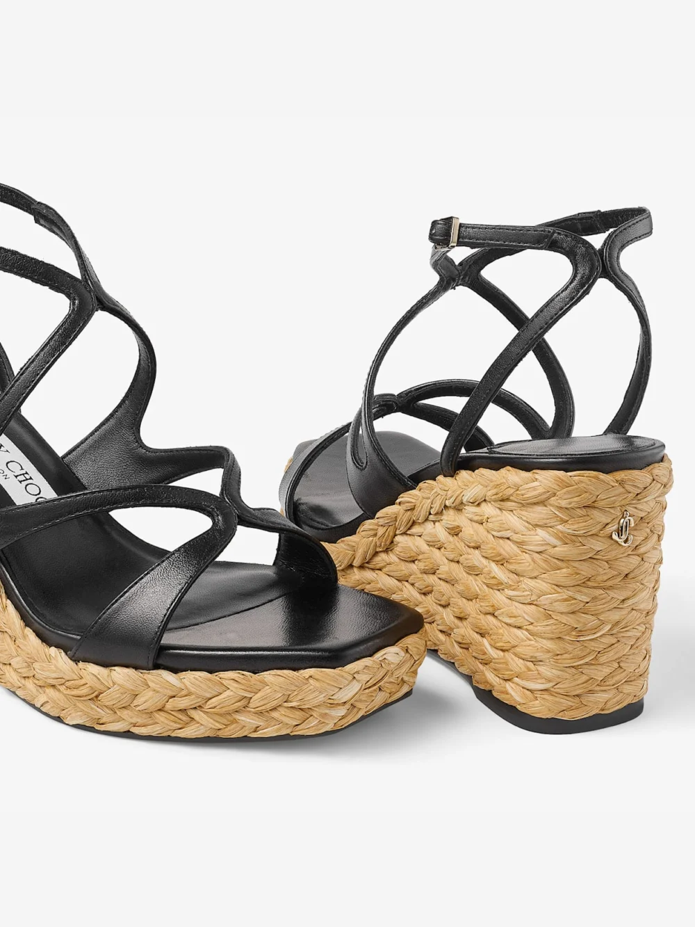 Back view of the Jimmy Choo Ayla 85 Black Nappa Leather Wedge