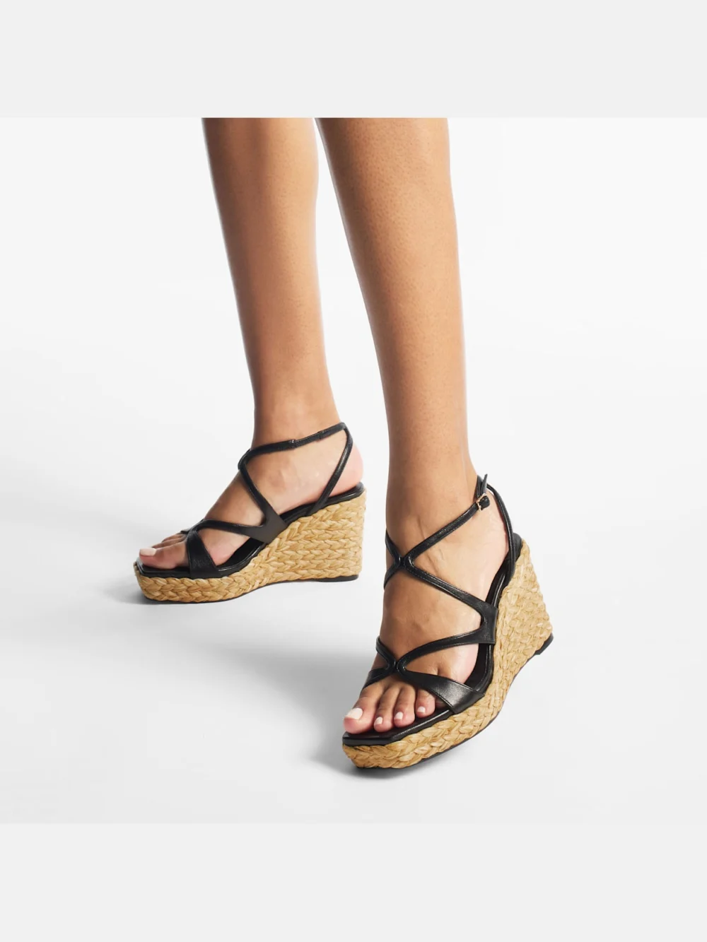 Side view of the Jimmy Choo Ayla 85 Black Nappa Leather Wedge