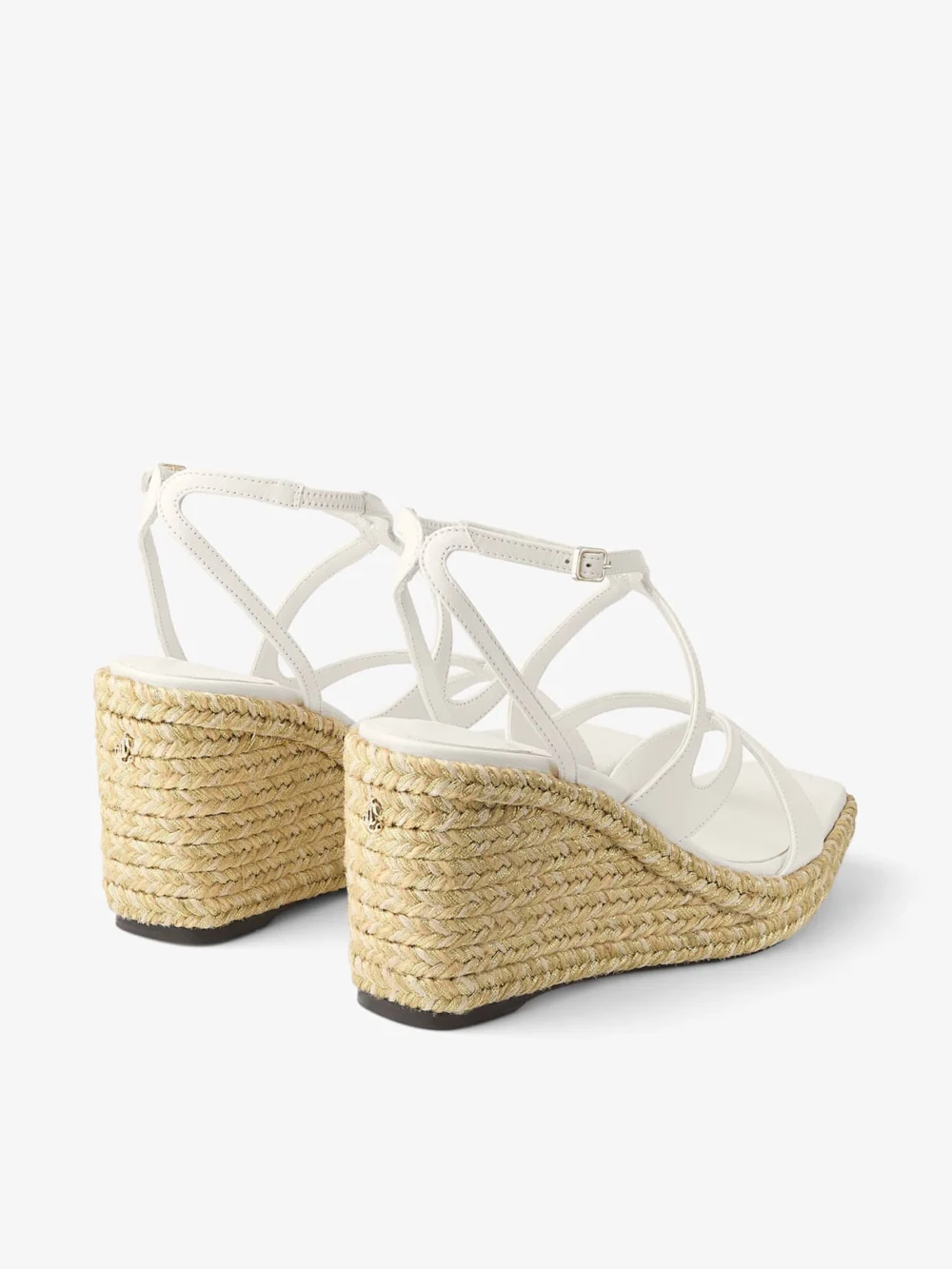 Back view of the Jimmy Choo Ayla 85 Latte Leather Wedge