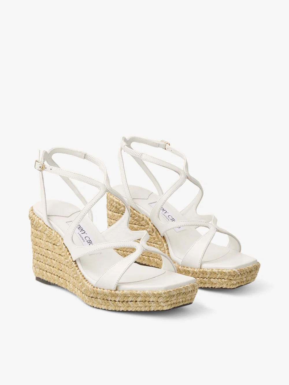 Side view of the Jimmy Choo Ayla 85 Latte Leather Wedge