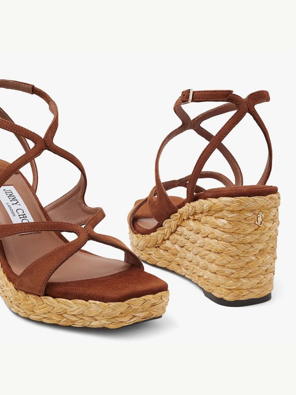 Back view of the Jimmy Choo Ayla 85 Tan Suede Wedge