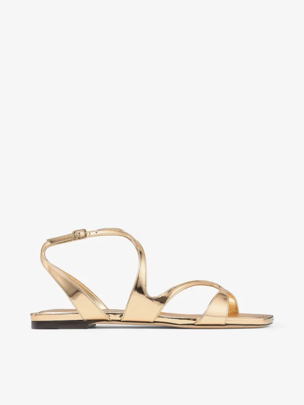 Jimmy Choo Ayla Flat Gold Metallic Leather Flats