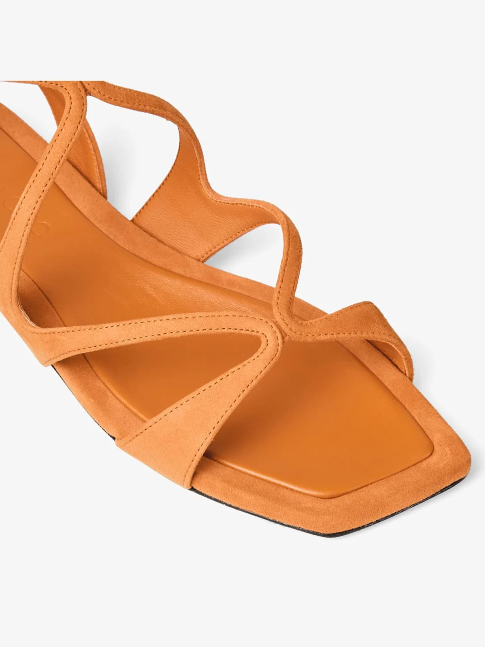 Back view of the Jimmy Choo Ayla Flat Sunset Orange Suede Flat Sandals