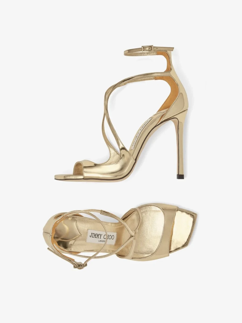 Back view of the Jimmy Choo Azia 110 Gold Liquid Metal Leather Sandals