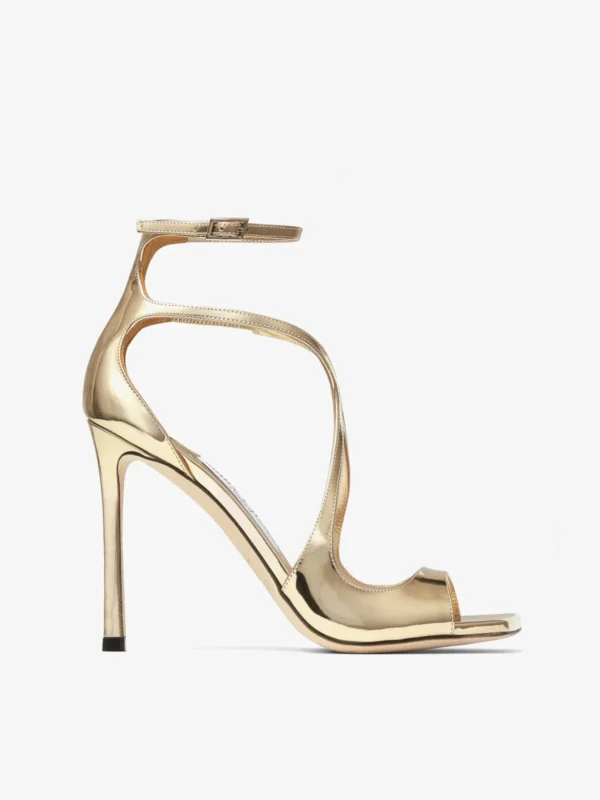 Jimmy Choo Azia 110 Gold Liquid Metal Leather Sandals