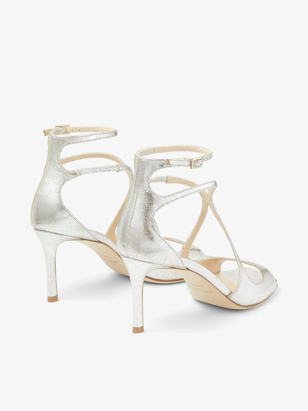 Back view of the Jimmy Choo Azia 75 Champagne Glitter Leather Sandals