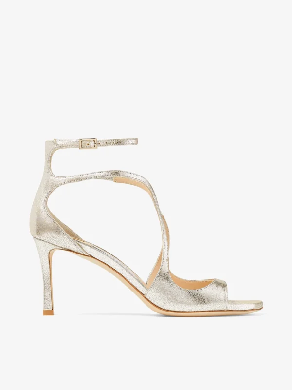 Jimmy Choo Azia 75 Champagne Glitter Leather Sandals