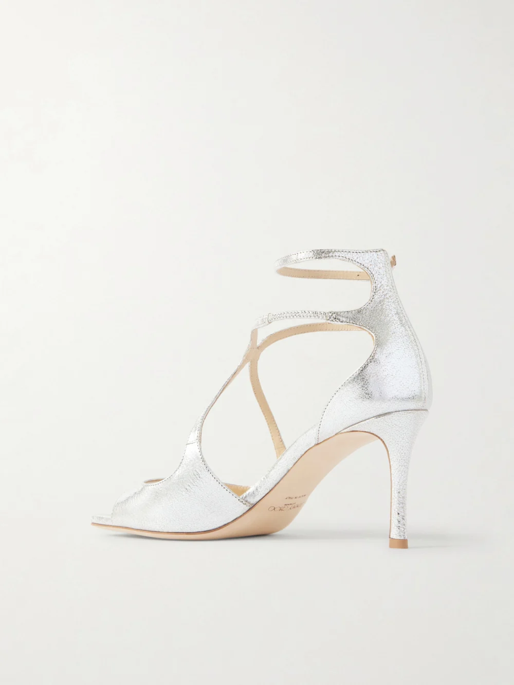 Back view of the Jimmy Choo Azia 75 Metallic Textured-leather Sandals