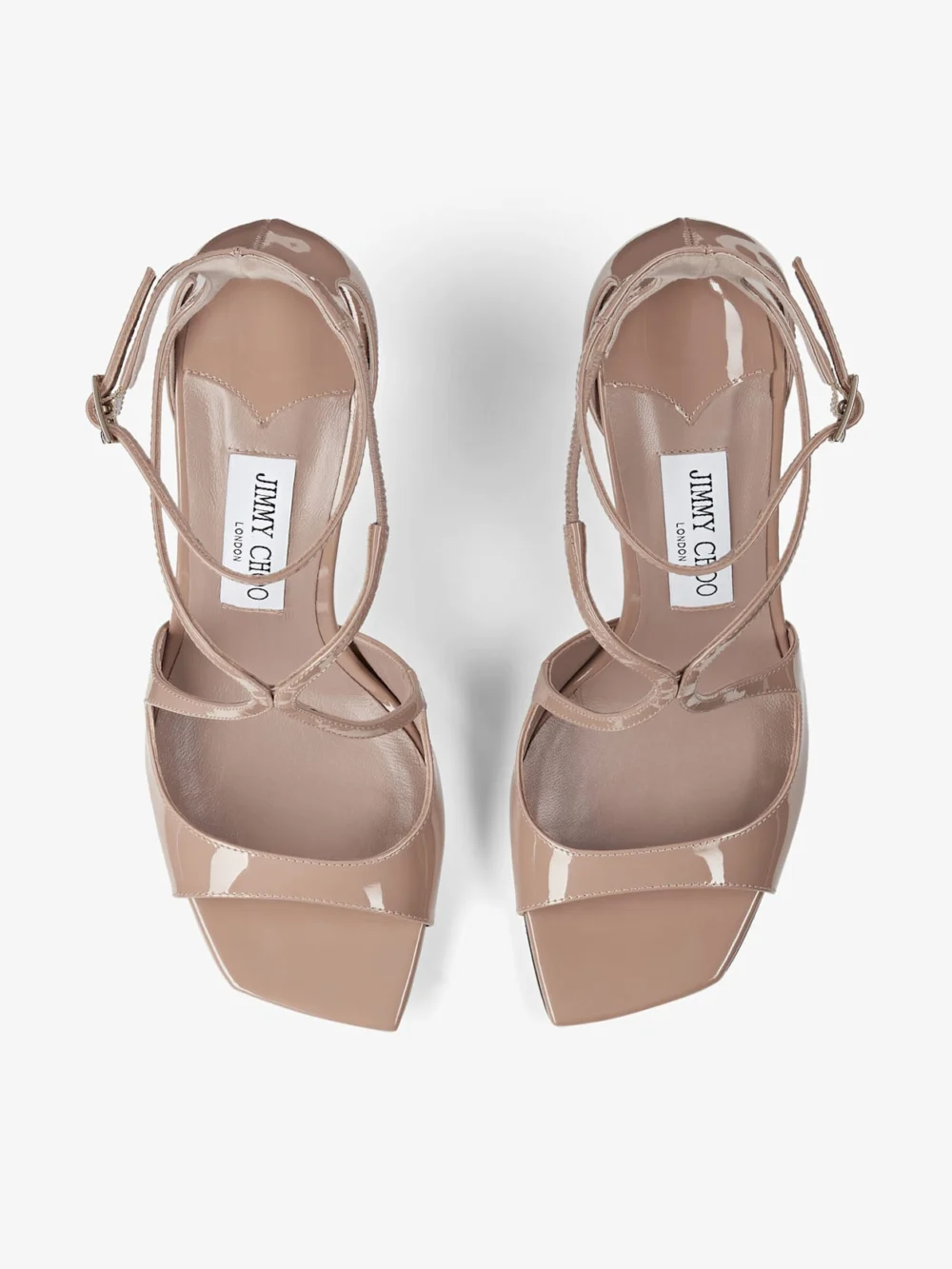 Back view of the Jimmy Choo Azia 95 Ballet Pink Patent Leather Sandals