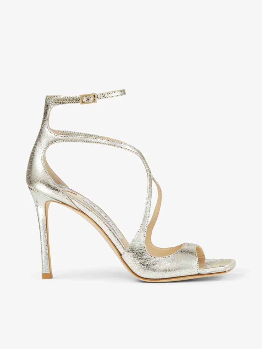 Jimmy Choo Azia 95 Champagne Glitter Leather Sandals in silver