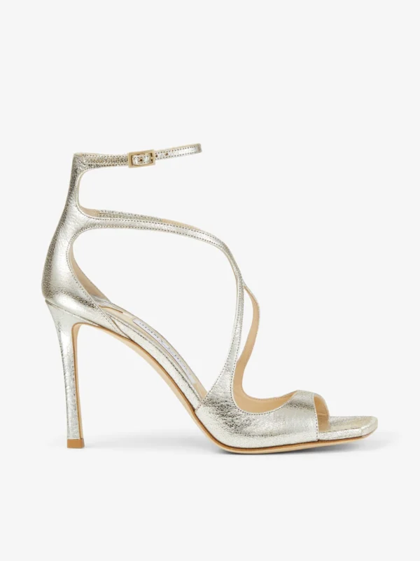 Jimmy Choo Azia 95 Champagne Glitter Leather Sandals