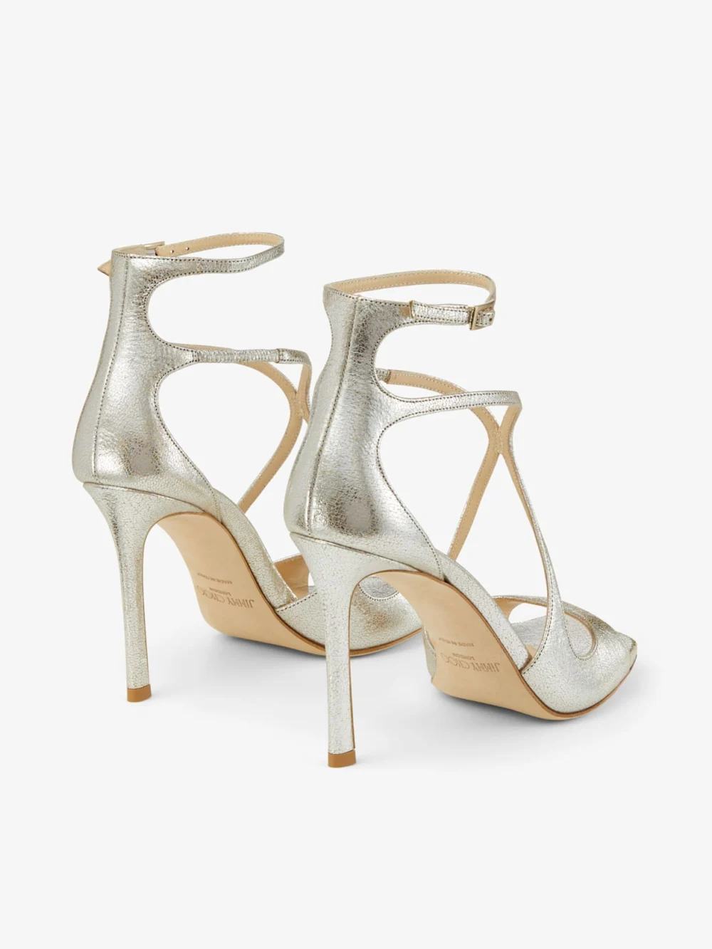 Jimmy Choo Azia 95 Champagne Glitter Leather Sandals, another view