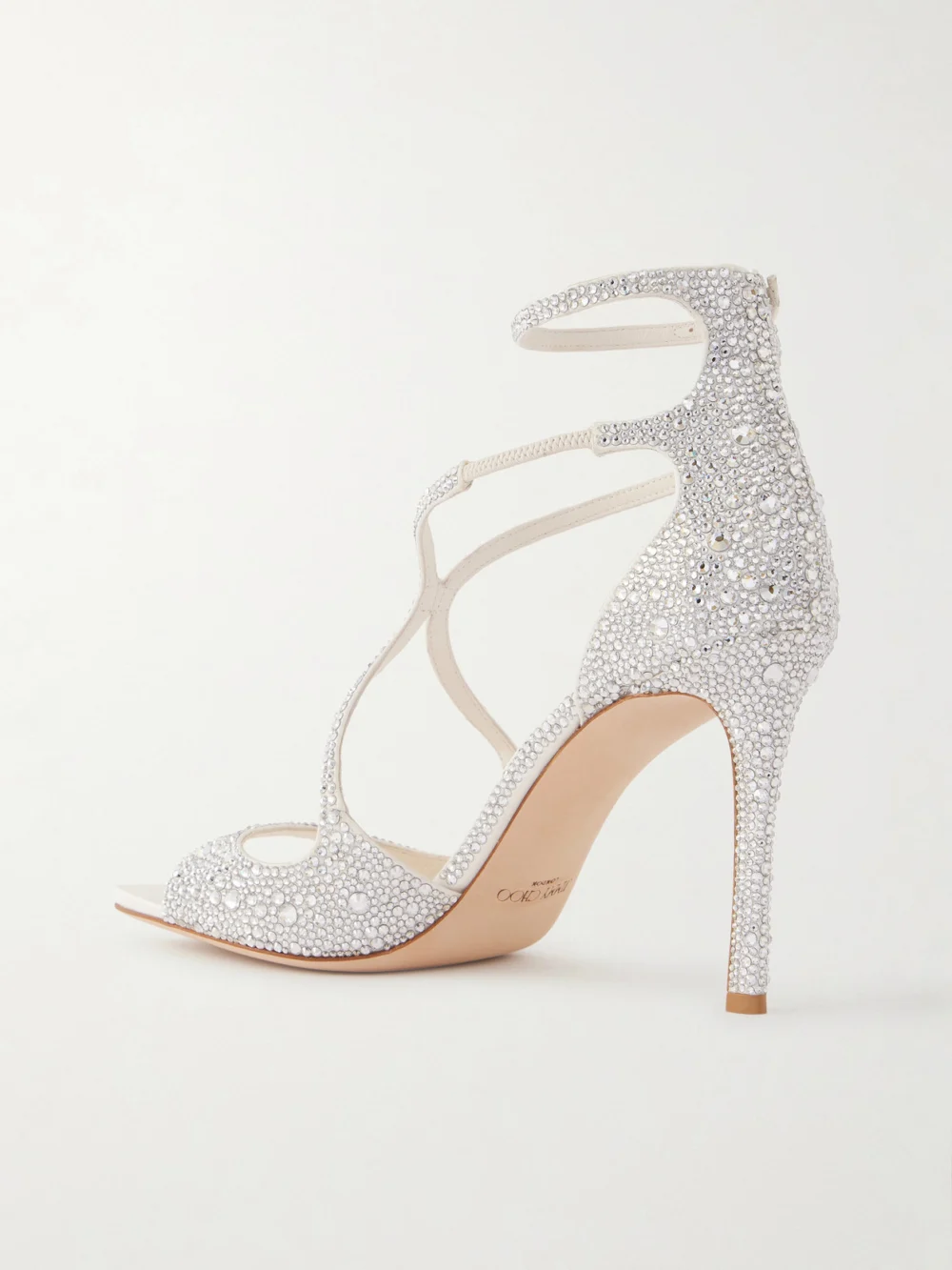 Back view of the Jimmy Choo Azia 95 Crystal-embellished Satin Sandals