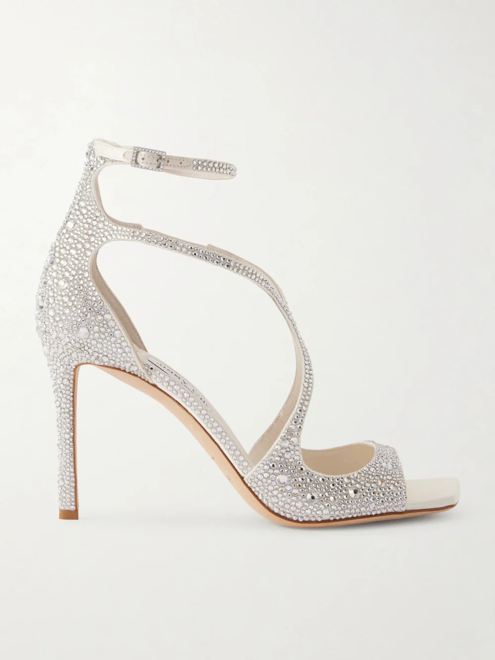 Jimmy Choo Azia 95 Crystal-embellished Satin Sandals in silver