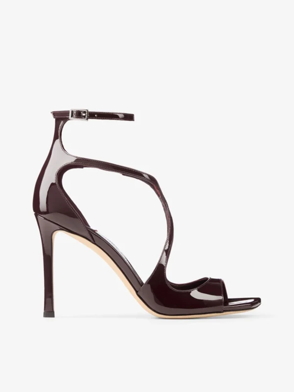 Jimmy Choo Azia 95 Deep Merlot Patent Leather Sandals