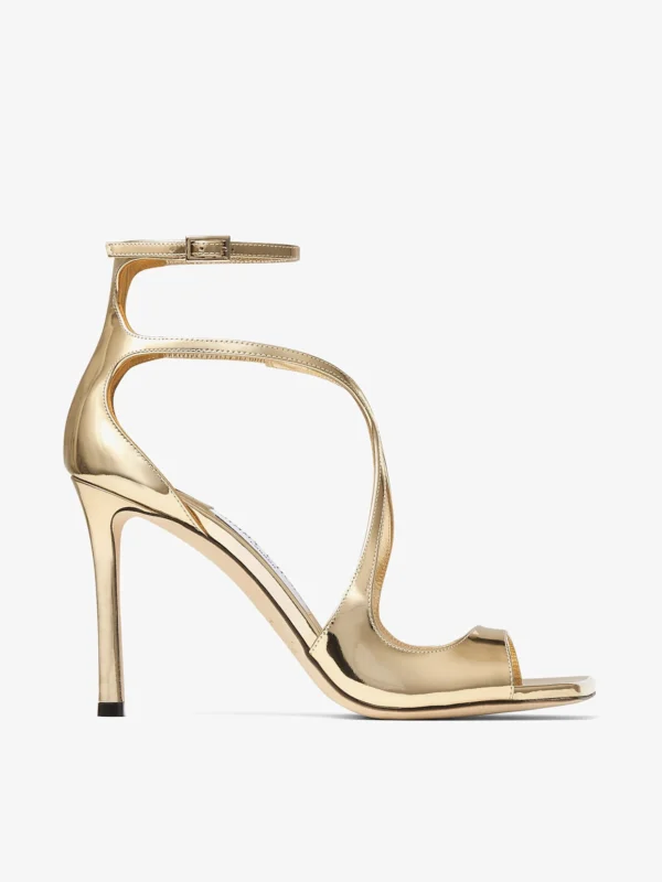 Jimmy Choo Azia 95 Gold Liquid Metal Leather Sandals