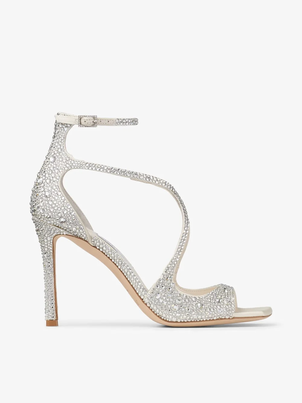 Jimmy Choo Azia 95 Ivory Satin Pumps with Crystal Embellishment in neutral