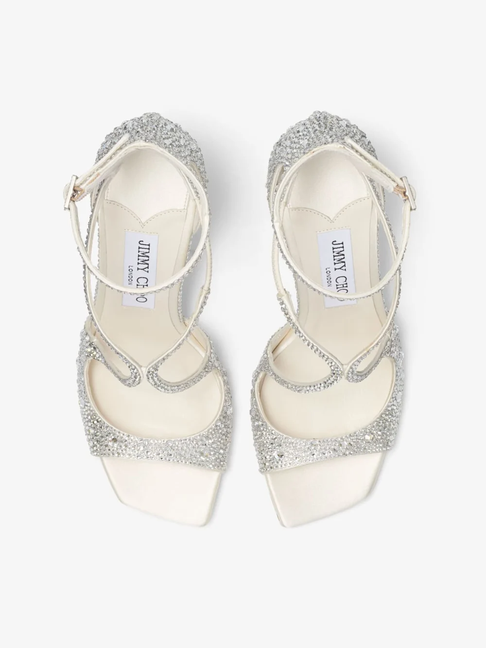 Jimmy Choo Azia 95 Ivory Satin Pumps with Crystal Embellishment, another view