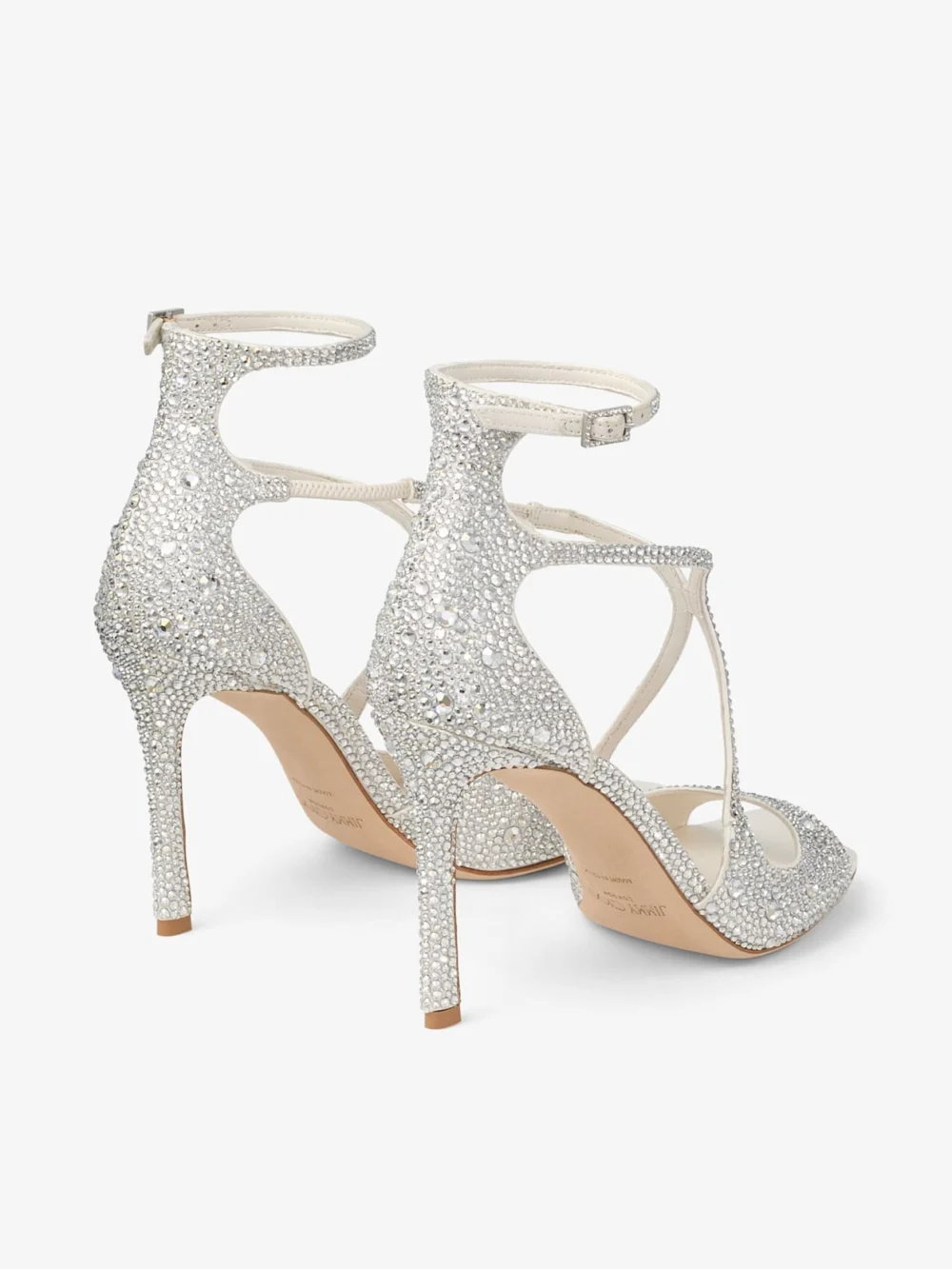 Jimmy Choo Azia 95 Ivory Satin Pumps with Crystal Embellishment, another view