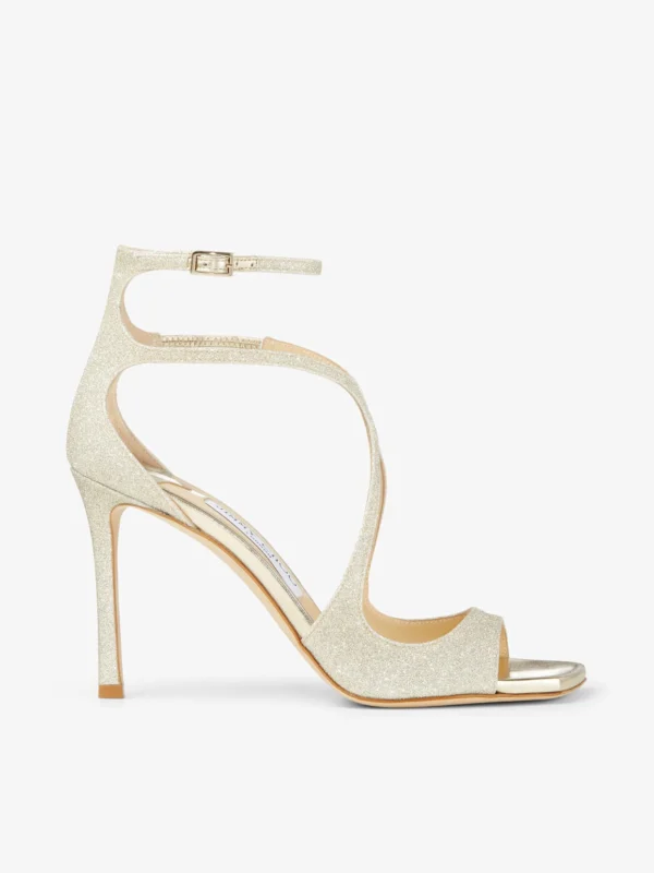 Jimmy Choo Azia 95 Platinum Ice Dusty Glitter Sandals