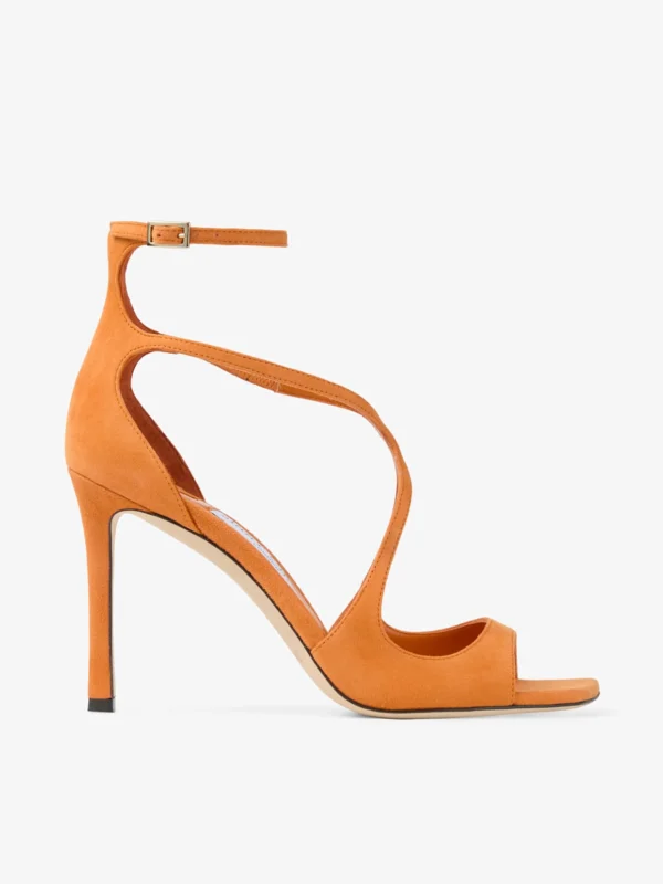 Jimmy Choo Azia 95 Sunset Orange Suede Sandals