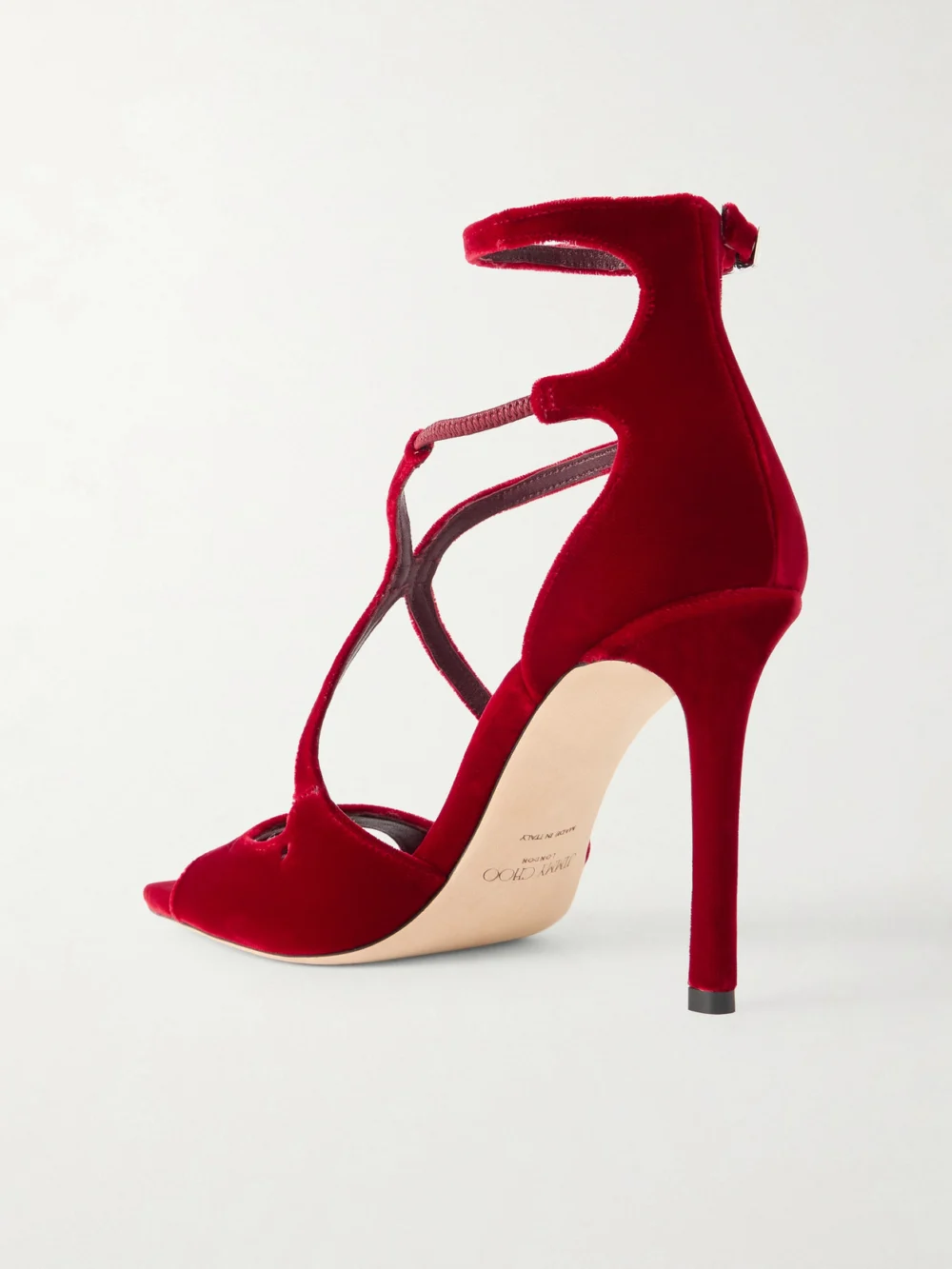 Back view of the Jimmy Choo Azia 95 Velvet Sandals