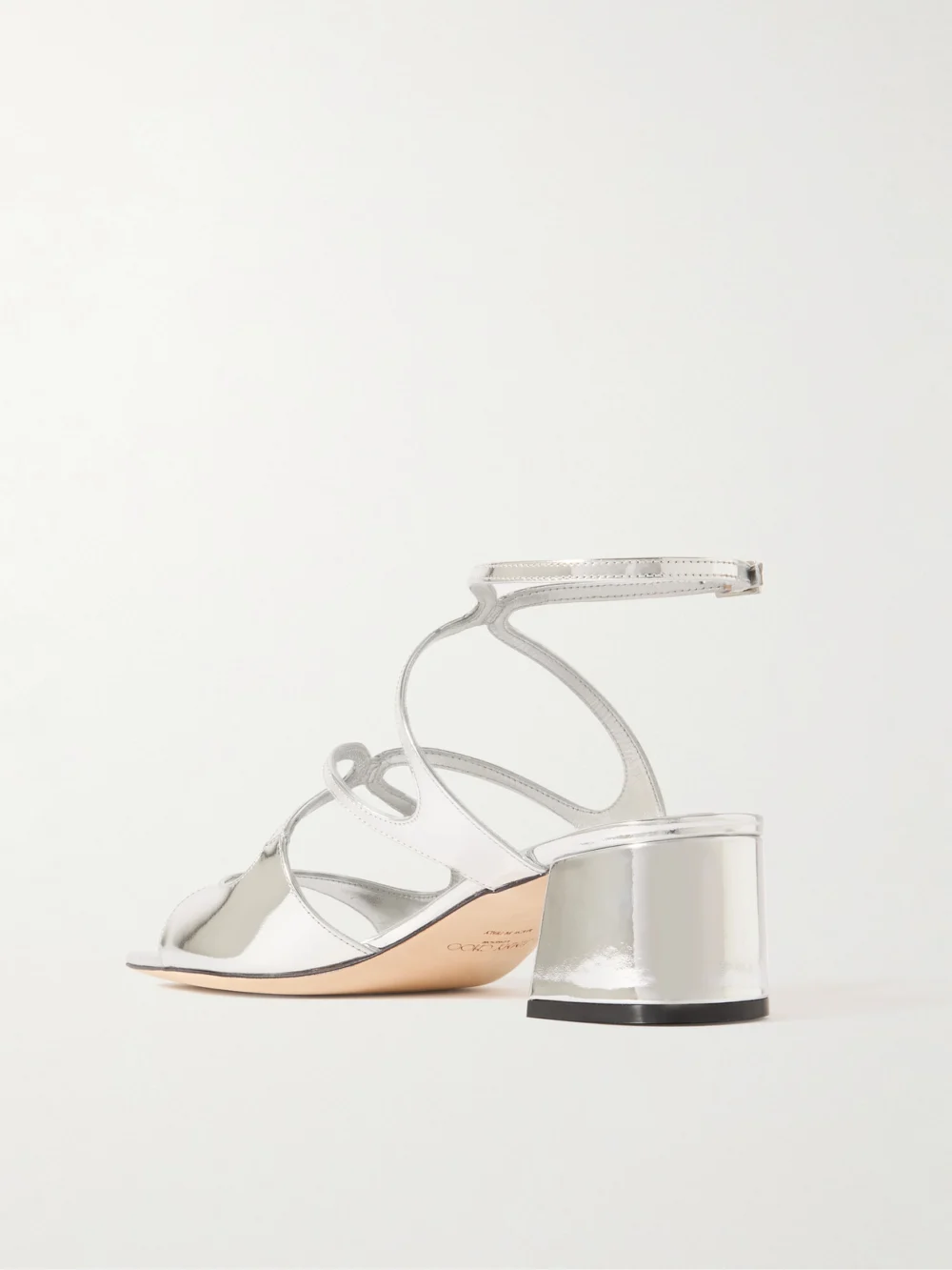 Back view of the Jimmy Choo Azila 45 Metallic Leather Sandals