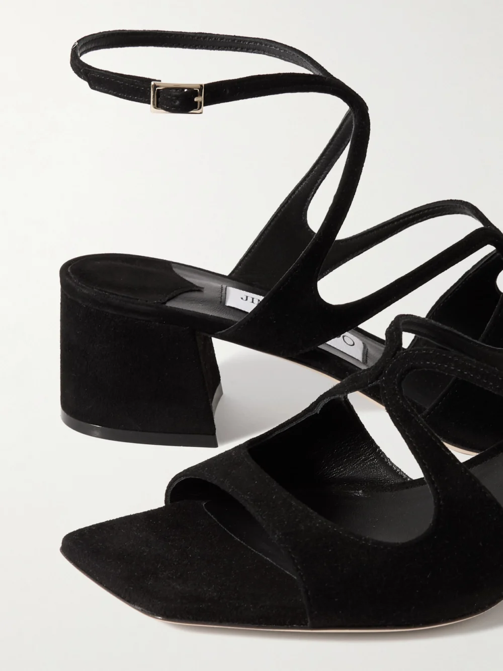 Close-up detail of the Jimmy Choo Azilia 45 Suede Sandals