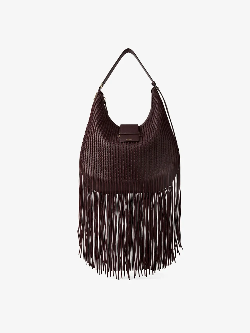 Jimmy Choo Bar Hobo Medium Deep Merlot Biker Leather Shoulder Bag with Suede Fringes in deep merlot