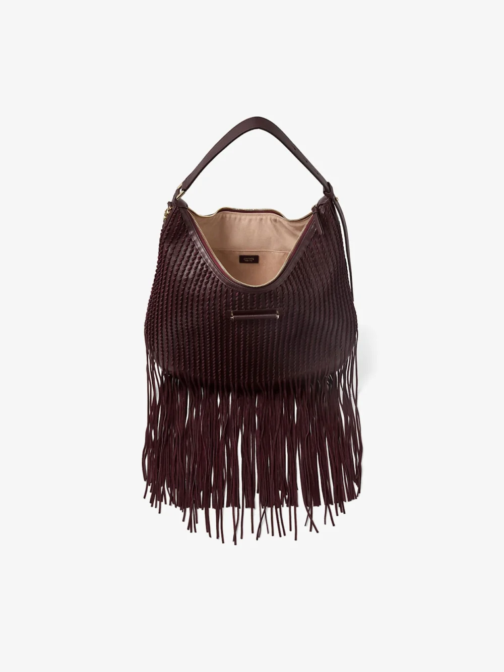 Jimmy Choo Bar Hobo Medium Deep Merlot Biker Leather Shoulder Bag with Suede Fringes, another view