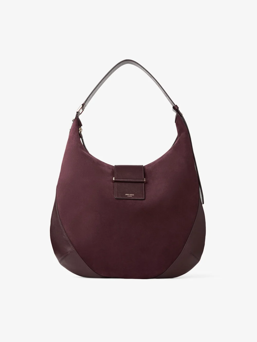 Jimmy Choo Bar Hobo Medium Deep Merlot Suede Shoulder Bag with Biker Leather Trim in deep merlot