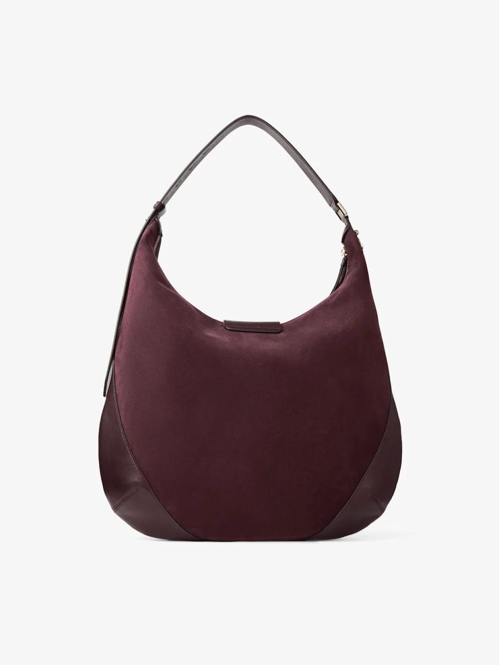 Jimmy Choo Bar Hobo Medium Deep Merlot Suede Shoulder Bag with Biker Leather Trim, another view