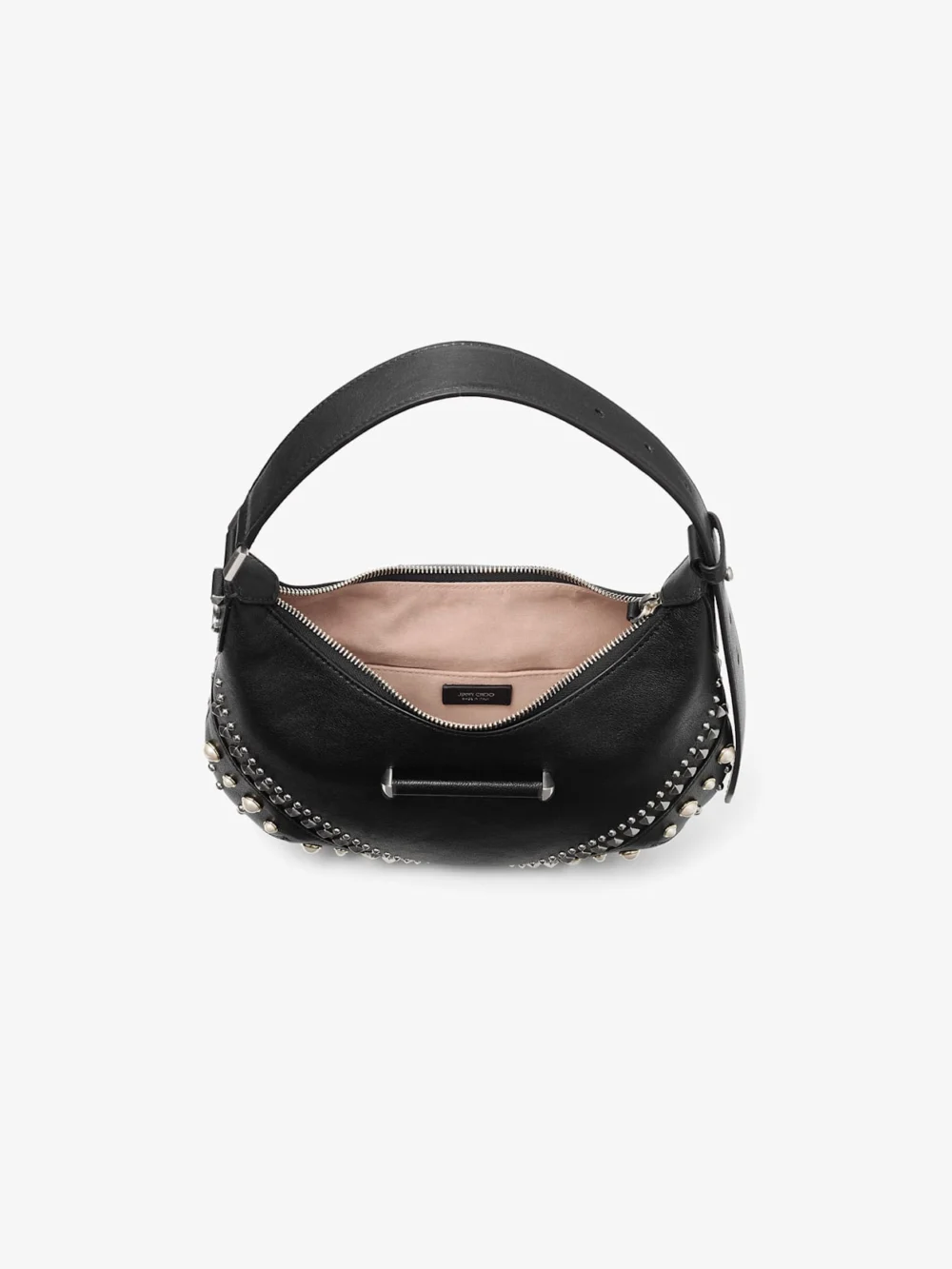 Jimmy Choo Bar Hobo Small Black Biker Leather Shoulder Bag with Pearl Studs, another view