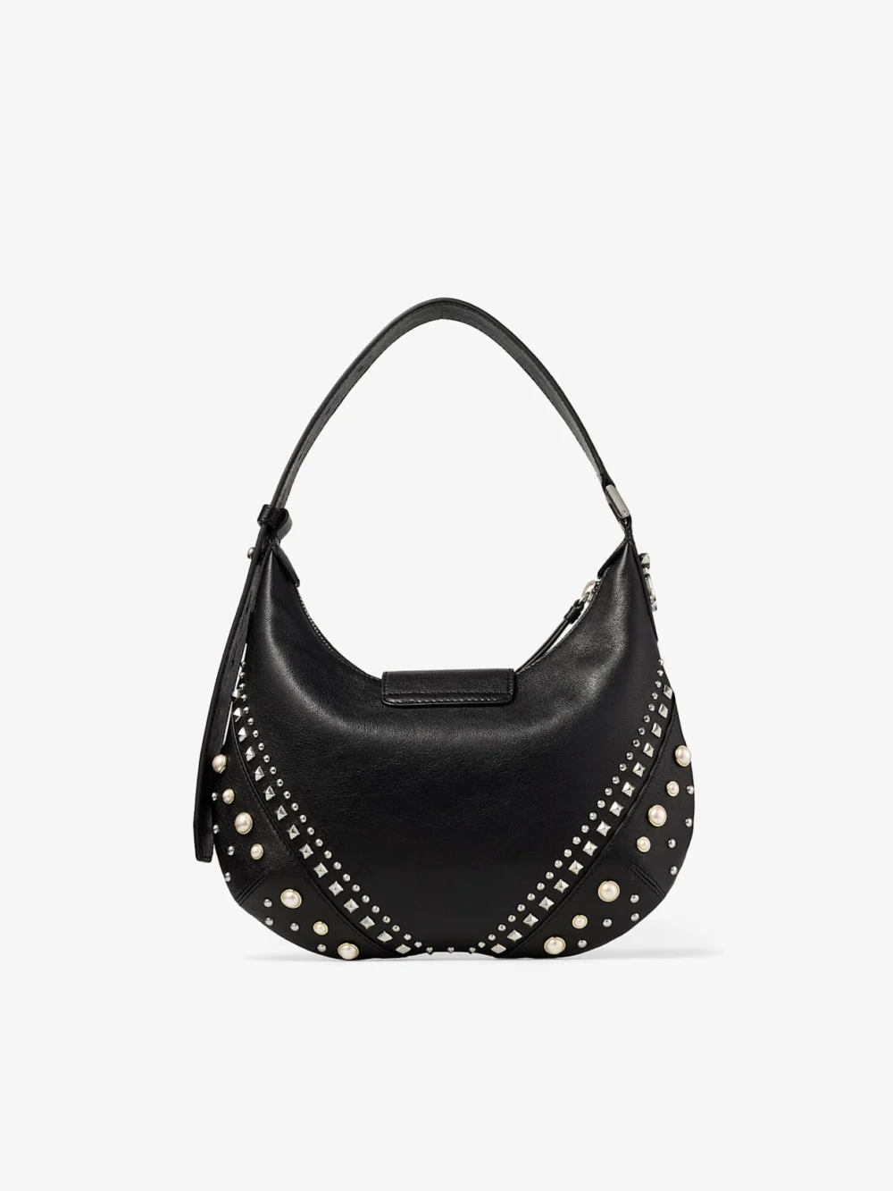 Jimmy Choo Bar Hobo Small Black Biker Leather Shoulder Bag with Pearl Studs, another view