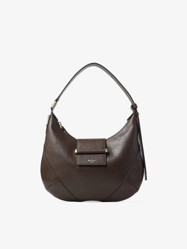 Jimmy Choo Bar Hobo Small Chocolate Biker Leather Shoulder Bag