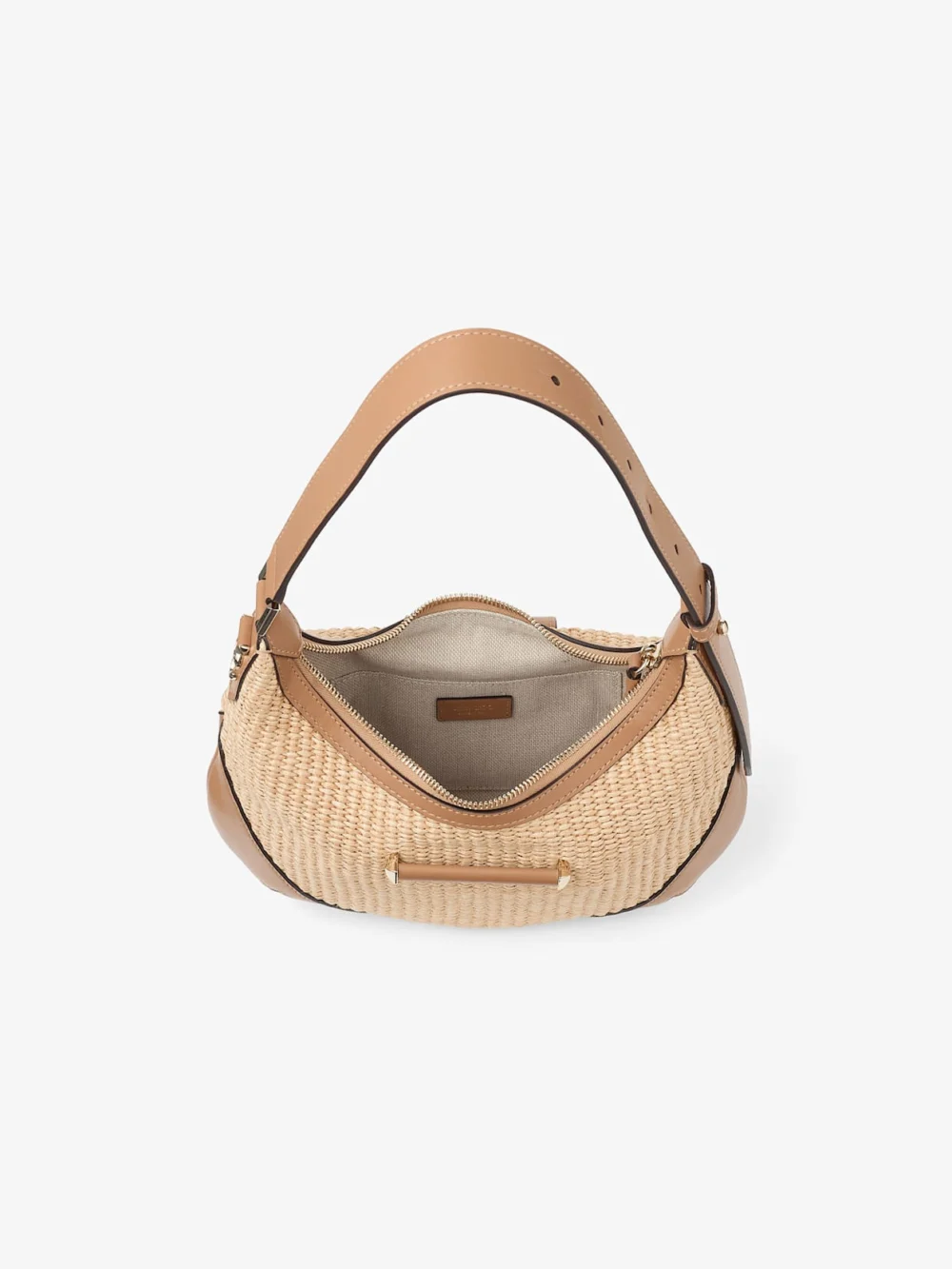 Jimmy Choo Bar Hobo Small Natural and Toffee Raffia Shoulder Bag with Smooth Calf Leather Trim, another view