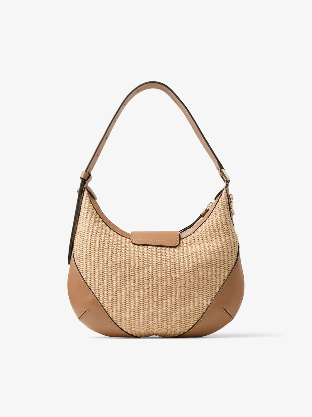 Jimmy Choo Bar Hobo Small Natural and Toffee Raffia Shoulder Bag with Smooth Calf Leather Trim, another view