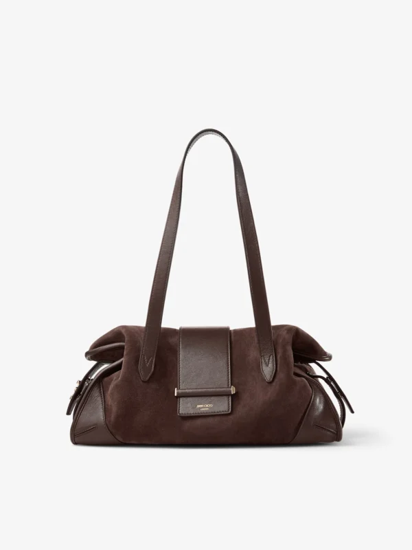 Jimmy Choo Bar Holdall Medium Chocolate Suede and Biker Leather Holdall Bag