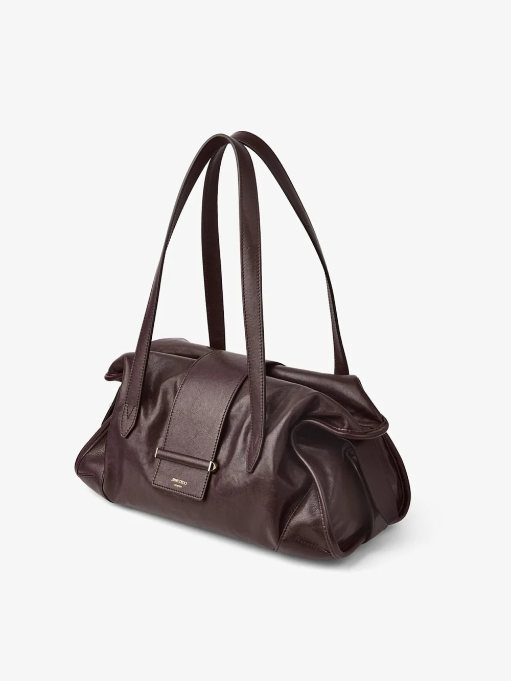 Back view of the Jimmy Choo Bar Holdall Medium Deep Merlot Biker Leather Holdall Bag